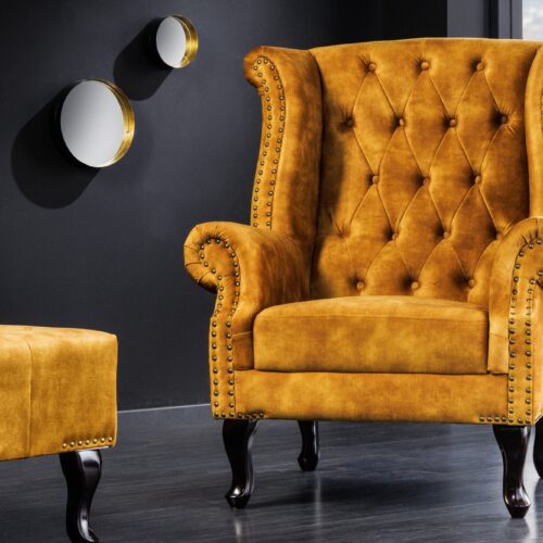 CHESTERFIELD mustársárga bársony fotel CHESTERFIELD mustársárga bársony fotel