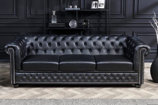 CHESTERFIELD 3 személyes fekete műbőr kanapé CHESTERFIELD 3 személyes fekete műbőr kanapé
