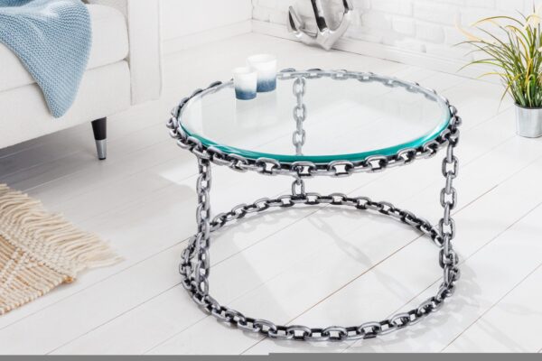CHAIN ezüst üveg dohányzóasztal 65cm CHAIN ezüst üveg dohányzóasztal 65cm