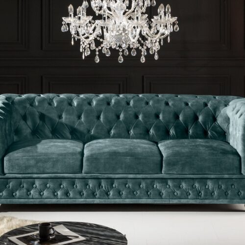 CHESTERFIELD 3 személyes sötét türkiz bársony kanapé CHESTERFIELD 3 személyes sötét türkiz bársony kanapé