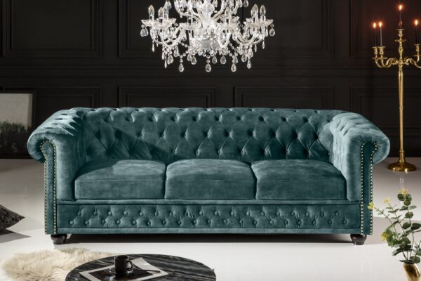 CHESTERFIELD 3 személyes sötét türkiz bársony kanapé CHESTERFIELD 3 személyes sötét türkiz bársony kanapé
