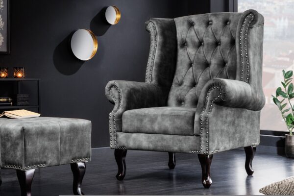 CHESTERFIELD szürke bársony fotel CHESTERFIELD szürke bársony fotel