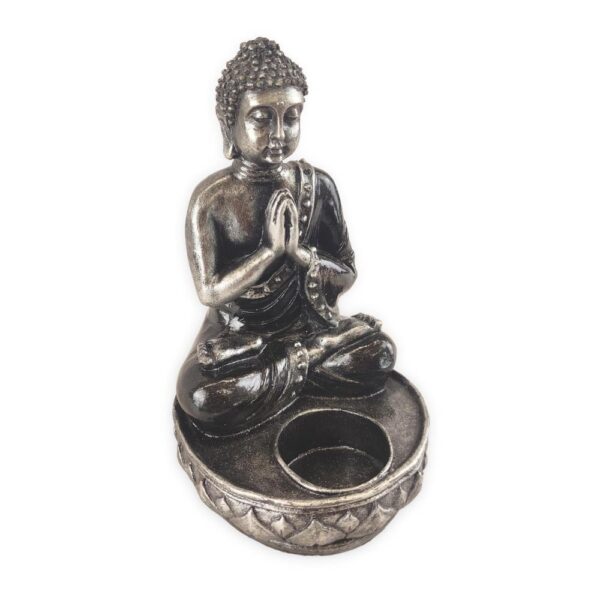 BUDDHA ezüst és fekete Buddha mécsestartó BUDDHA ezüst és fekete Buddha mécsestartó
