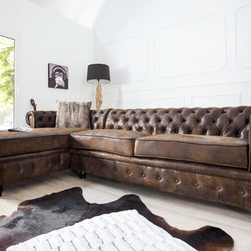 CHESTERFIELD barna mikroszálas balos sarokkanapé CHESTERFIELD barna mikroszálas balos sarokkanapé
