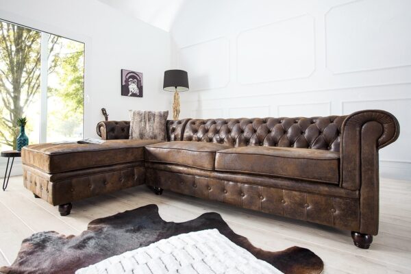 CHESTERFIELD barna mikroszálas balos sarokkanapé CHESTERFIELD barna mikroszálas balos sarokkanapé