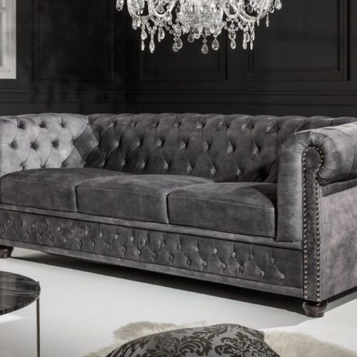 CHESTERFIELD szürke bársony kanapé CHESTERFIELD szürke bársony kanapé