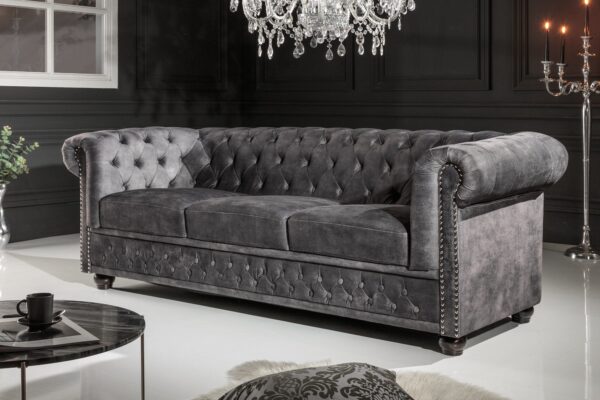 CHESTERFIELD szürke bársony kanapé CHESTERFIELD szürke bársony kanapé