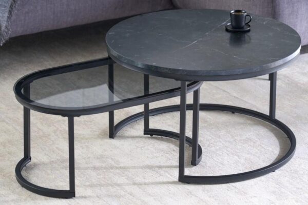 ELEGANCE fekete márvány mintázatú kétrészes dohányzóasztal 70cm ELEGANCE fekete márvány mintázatú kétrészes dohányzóasztal 70cm