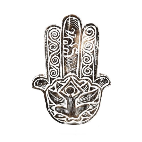 HAMSA barna faragott fa dekoráció HAMSA barna faragott fa dekoráció