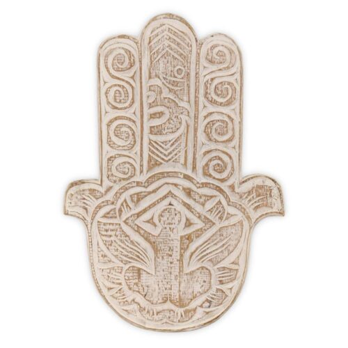 HAMSA fehér faragott fa dekoráció HAMSA fehér faragott fa dekoráció