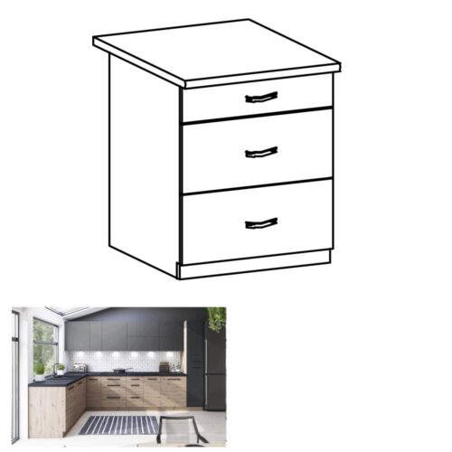 LANGEN B barna mdf fiókos alsó konyhaszekrény 60cm