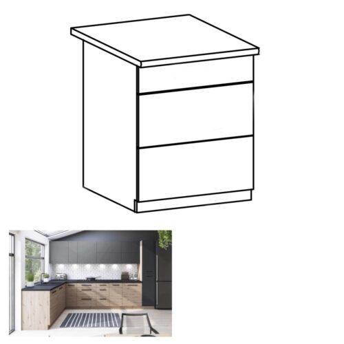 LANGEN barna mdf fiókos alsó konyhaszekrény 60cm