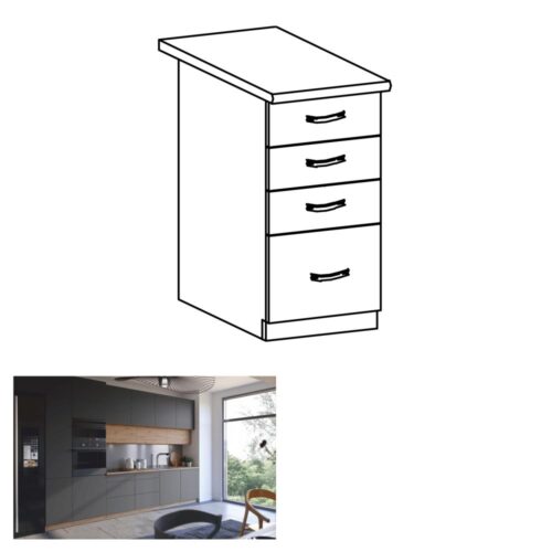 LANGEN B szürke mdf fiókos alsó konyhaszekrény 40cm
