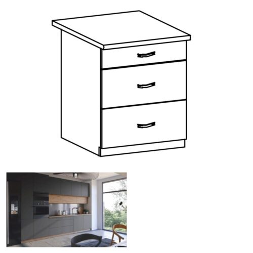 LANGEN B szürke mdf fiókos alsó konyhaszekrény 60cm