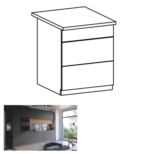 LANGEN szürke mdf fiókos alsó konyhaszekrény 60cm