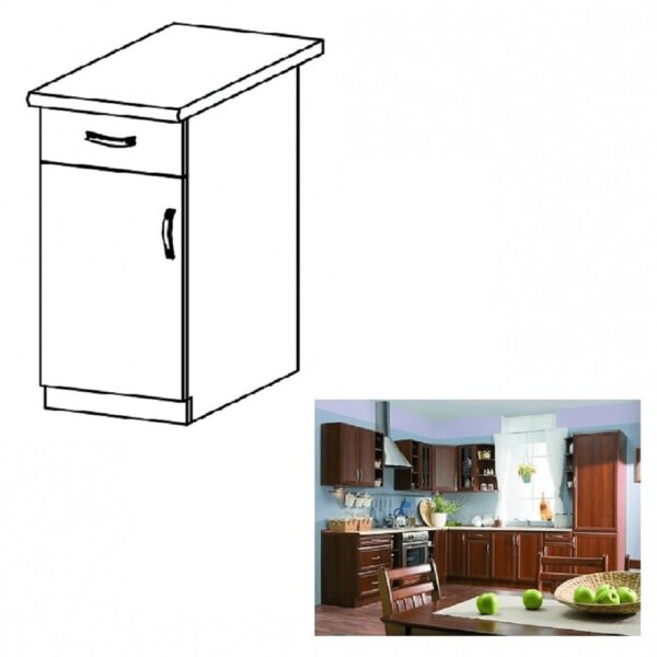 SICILIA barna mdf alsó konyhaszekrény fiókkal balos 40cm