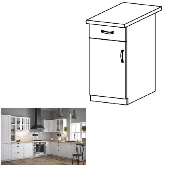 PROVANCE fehér mdf fiókos alsó konyhaszekrény balos 40cm